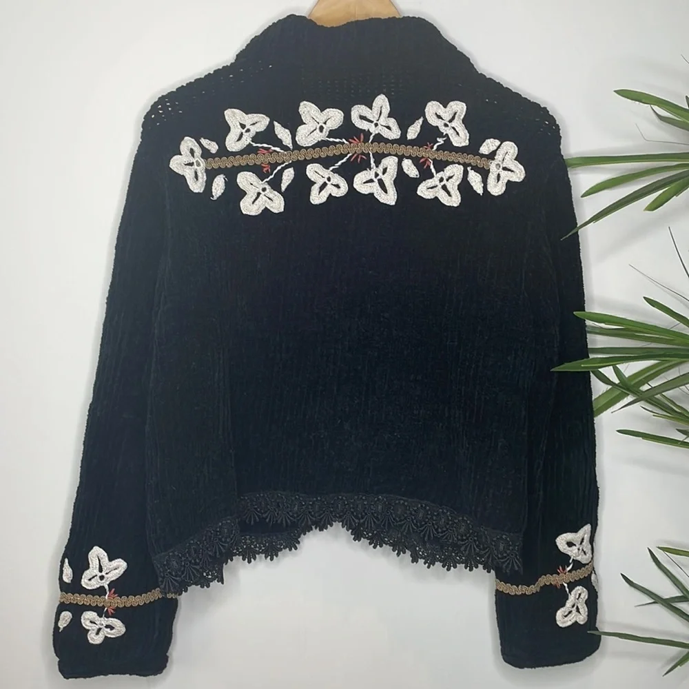 Vintage Sandy Starkman || Chenille Button Front/Ribbon Art Sweater/Jacket - Picture 14 of 17